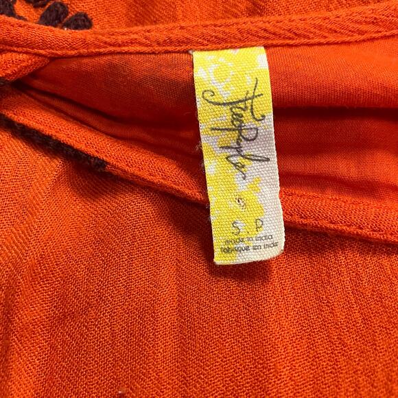 Free People Emma Swing Mini Dress Sz Sm Orange Embroidered Floral Boho Fall - Picture 13 of 13
